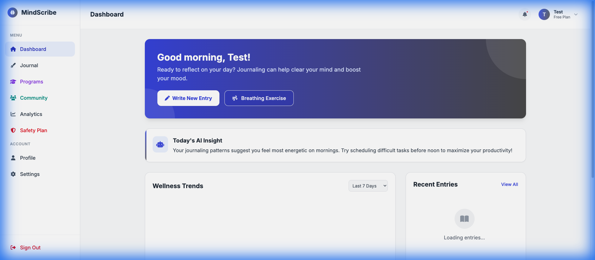MindScribe Dashboard Preview
